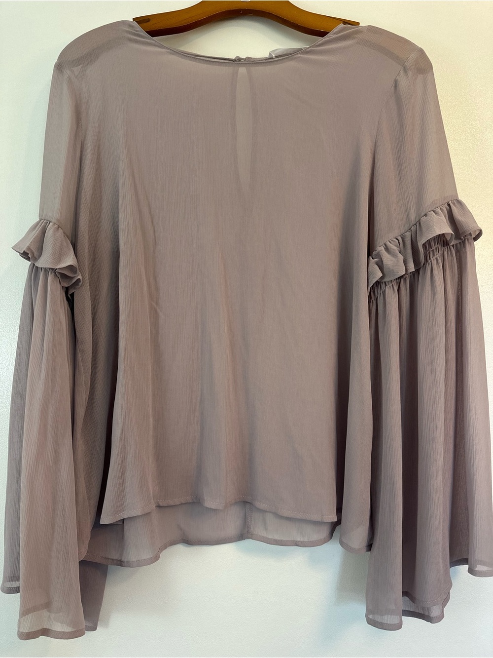 Lush Mauve Ruffle Bell-Sleeve Blouse